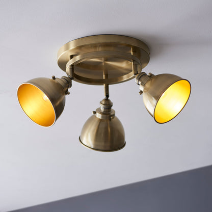 Wyatt 3 Light Ceiling Spotlights, Antique Brass