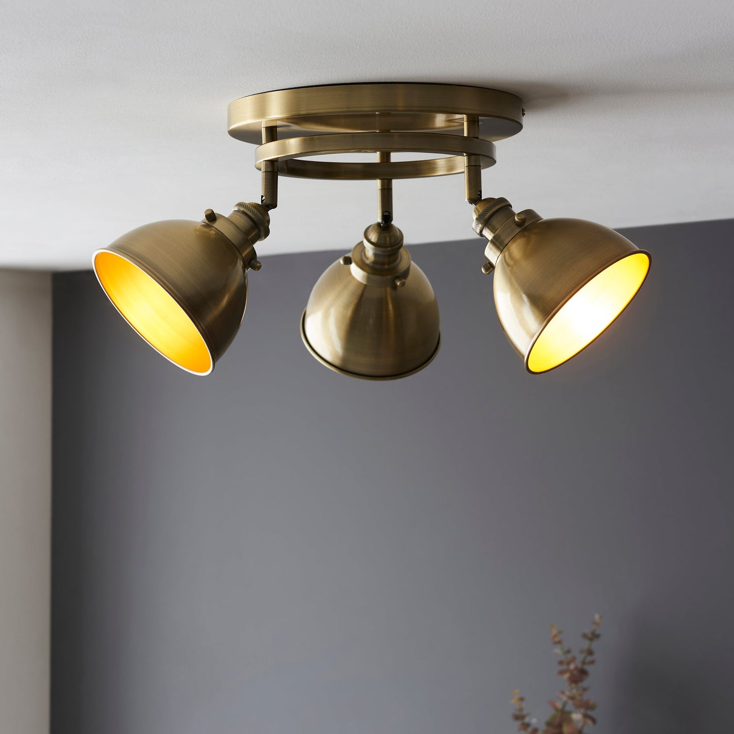 Wyatt 3 Light Ceiling Spotlights, Antique Brass