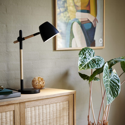 Theo Desk Lamp, Wood/Black